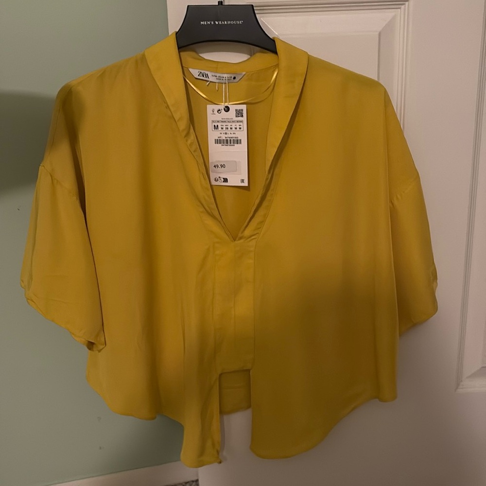 Zara Yellow Wrap Blouse with Mandarin Collar